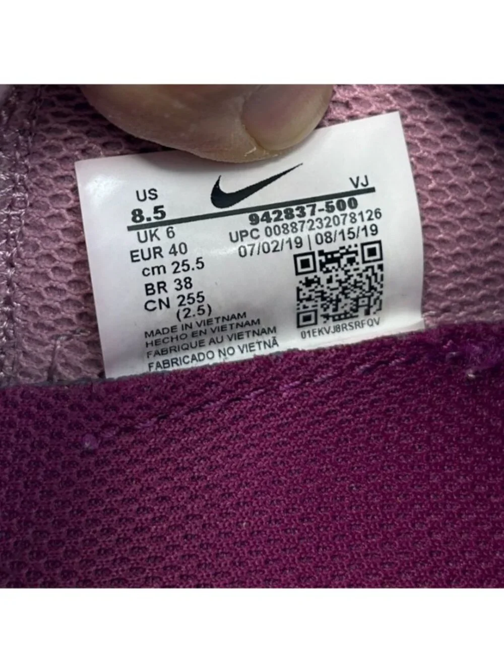 Nike Free RN 2018 Women's 8.5 Plum Chalk True Berry Running Shoes 942837-500